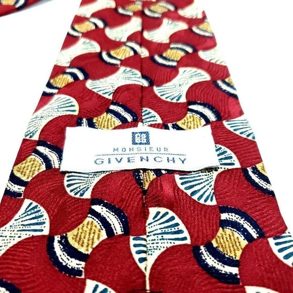 Givenchy Monsieur Silk‎ Tie Print Red Wide Geometric - Picture 4 of 6